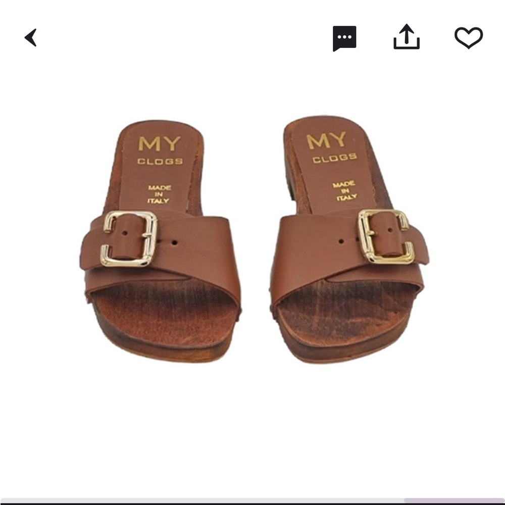 Genuine Italian brown Leather Clogs with Buckle- Brand new, never worn!